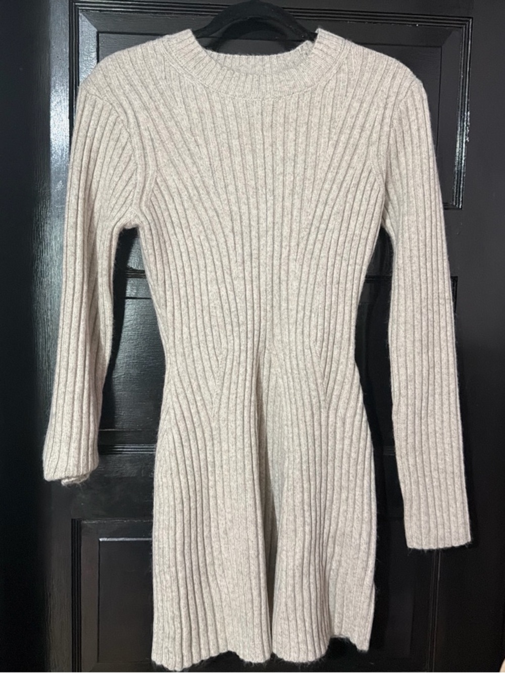 H&M Beige Ribbed Crewneck Sweater Dress
